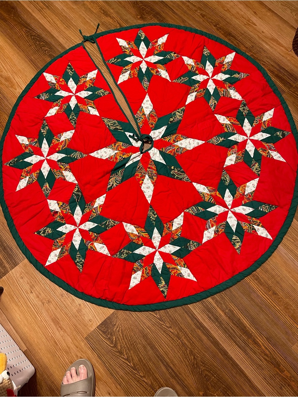 Festive Red Quilted Star Patch Christmas Tree Skirt
